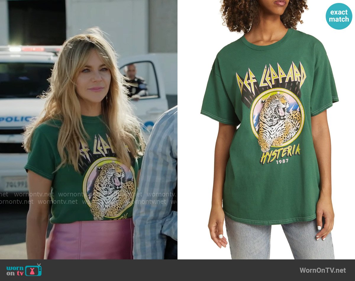 Vinyl Icons Def Leppard Hysteria Cotton Graphic T-Shirt worn by Morgan Gillory (Kaitlin Olson) on High Potential