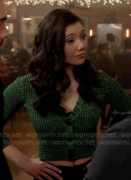 Violet's green cropped v-neck cardigan on Chicago Fire