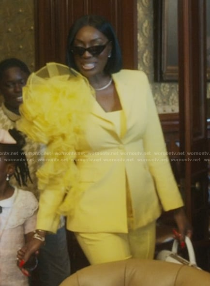 Wendy’s yellow tulle ruffle blazer on The Real Housewives of Potomac