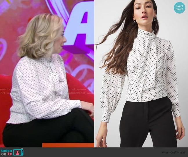 Terri Cole’s white polka dot print blouse on Live with Kelly and Mark