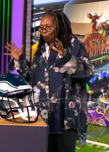 Whoopi’s black floral print overshirt on The View