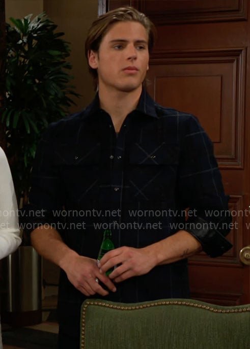 Will's navy checked shirt on The Bold and the Beautiful