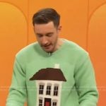 Will Taylor’s green house print sweater on The Drew Barrymore Show