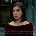 Willow's burgundy off-shoulder sweater on General Hospital