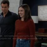 Willow’s dark red sweater and wide leg jeans on General Hospital