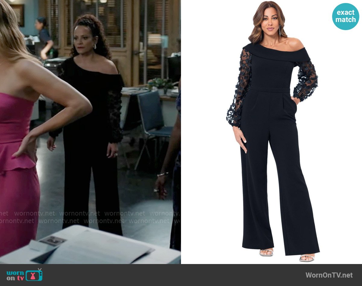 Xscape 3D Floral-Sleeve Wide-Leg Jumpsuit worn by Selena (Judy Reyes) on High Potential