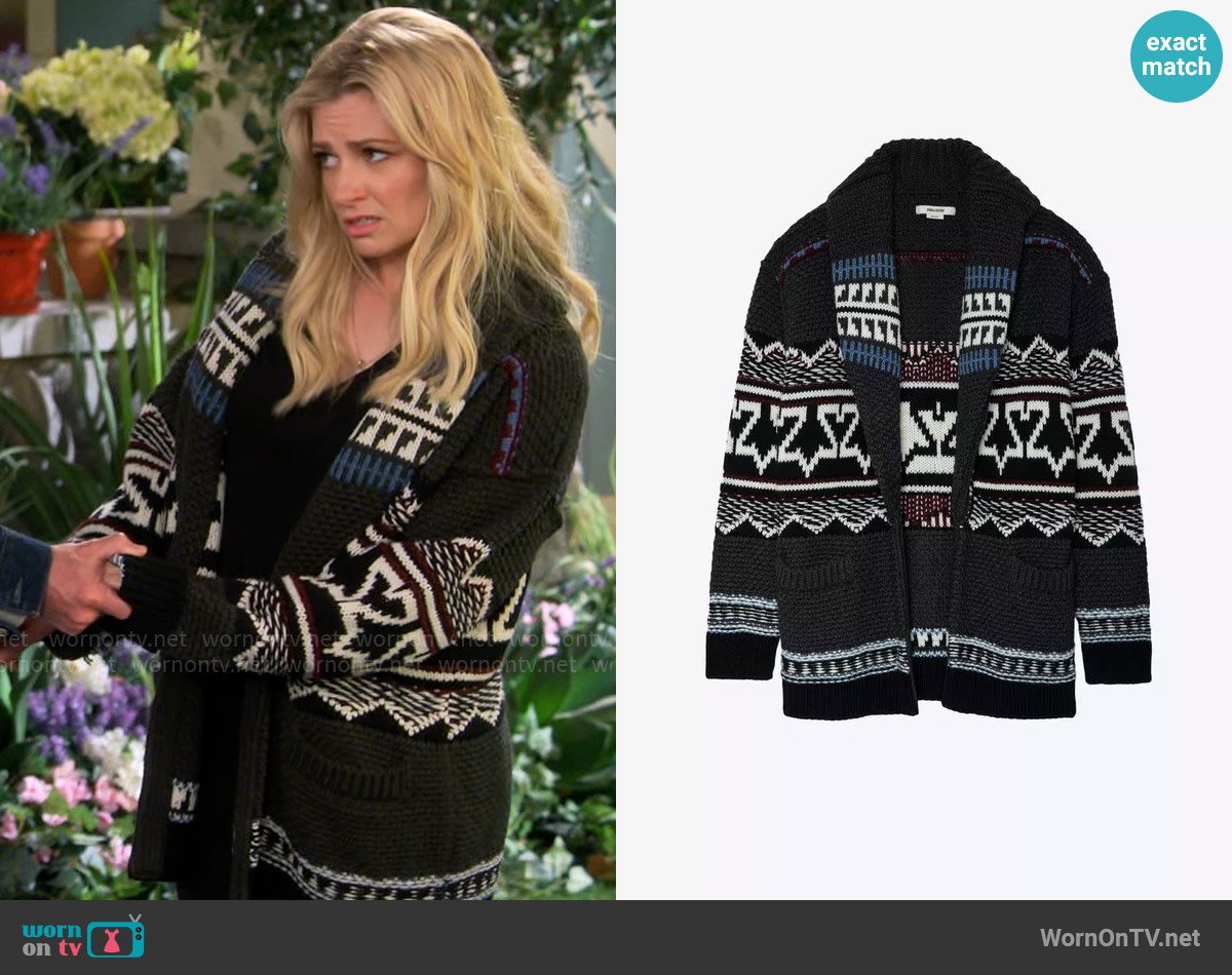 Zadig and Voltaire Erra Cardigan worn by Gemma (Beth Behrs) on The Neighborhood