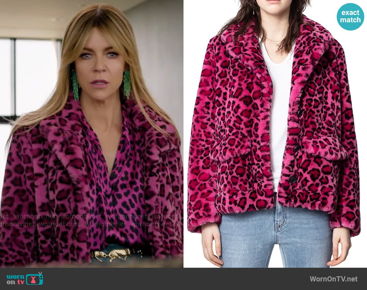 Zadig and Voltaire Lila Leopard-Print Faux Fur Jacket worn by Morgan Gillory (Kaitlin Olson) on High Potential