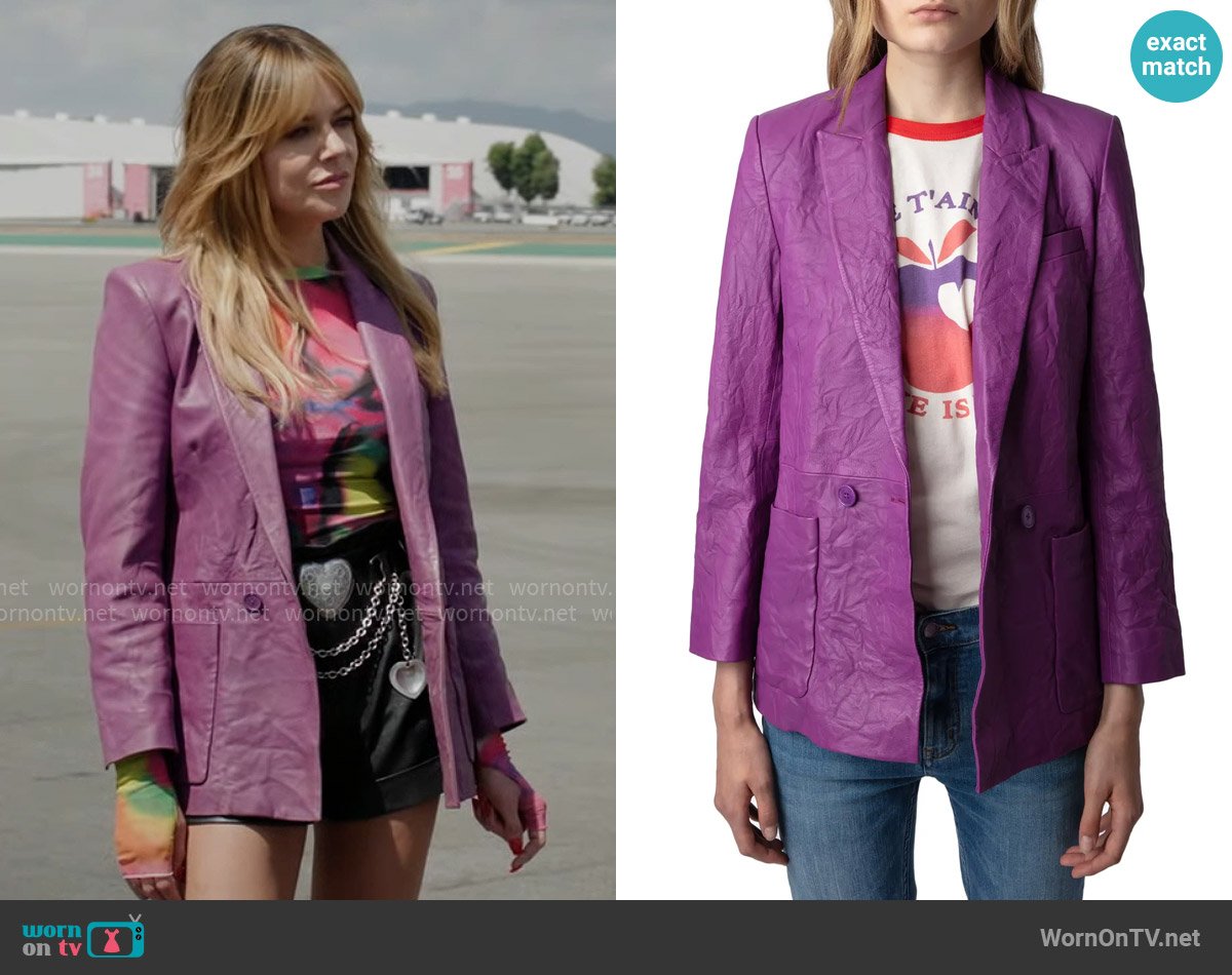 Morgan’s purple leather blazer on High Potential