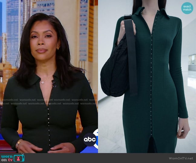 Zara Midi Shirt Dress in Green worn by Shirleen Allicot on Good Morning America