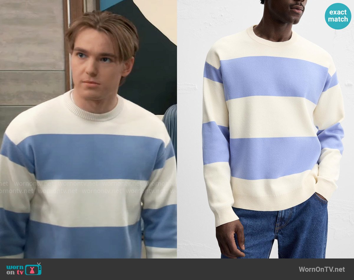 Zara Basic Soft Sweater in Striped worn by Aiden Webber (Colin Cassidy) on General Hospital