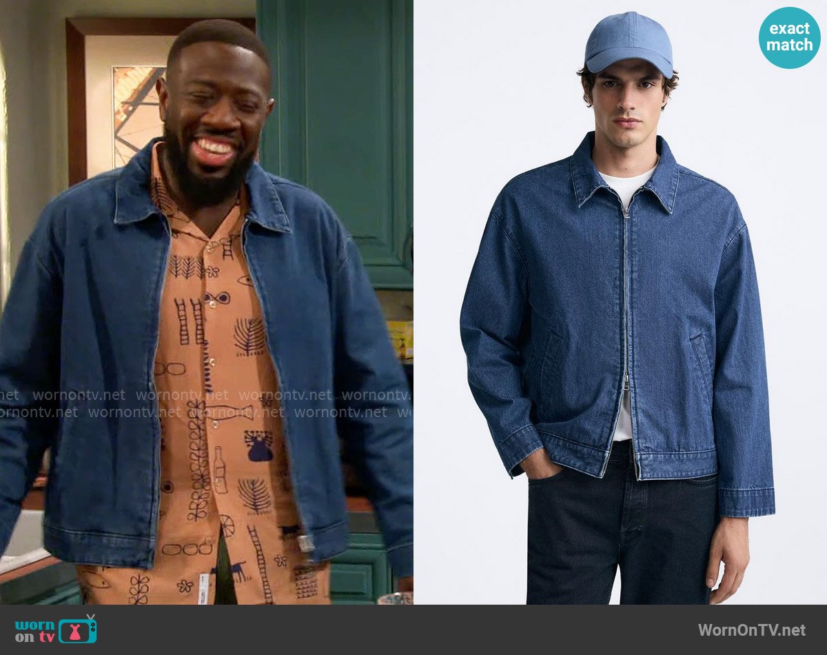 Zara Zippered Denim Jacket worn by Malcom (Sheaun McKinney) on The Neighborhood