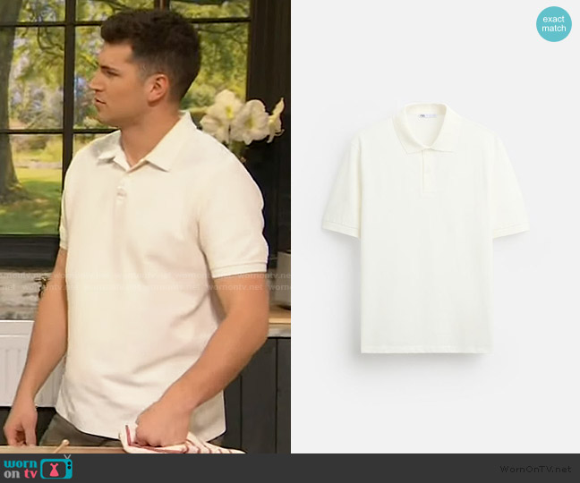 Zara Pique Textured Polo Shirt worn by Nick DiGiovanni on The Drew Barrymore Show