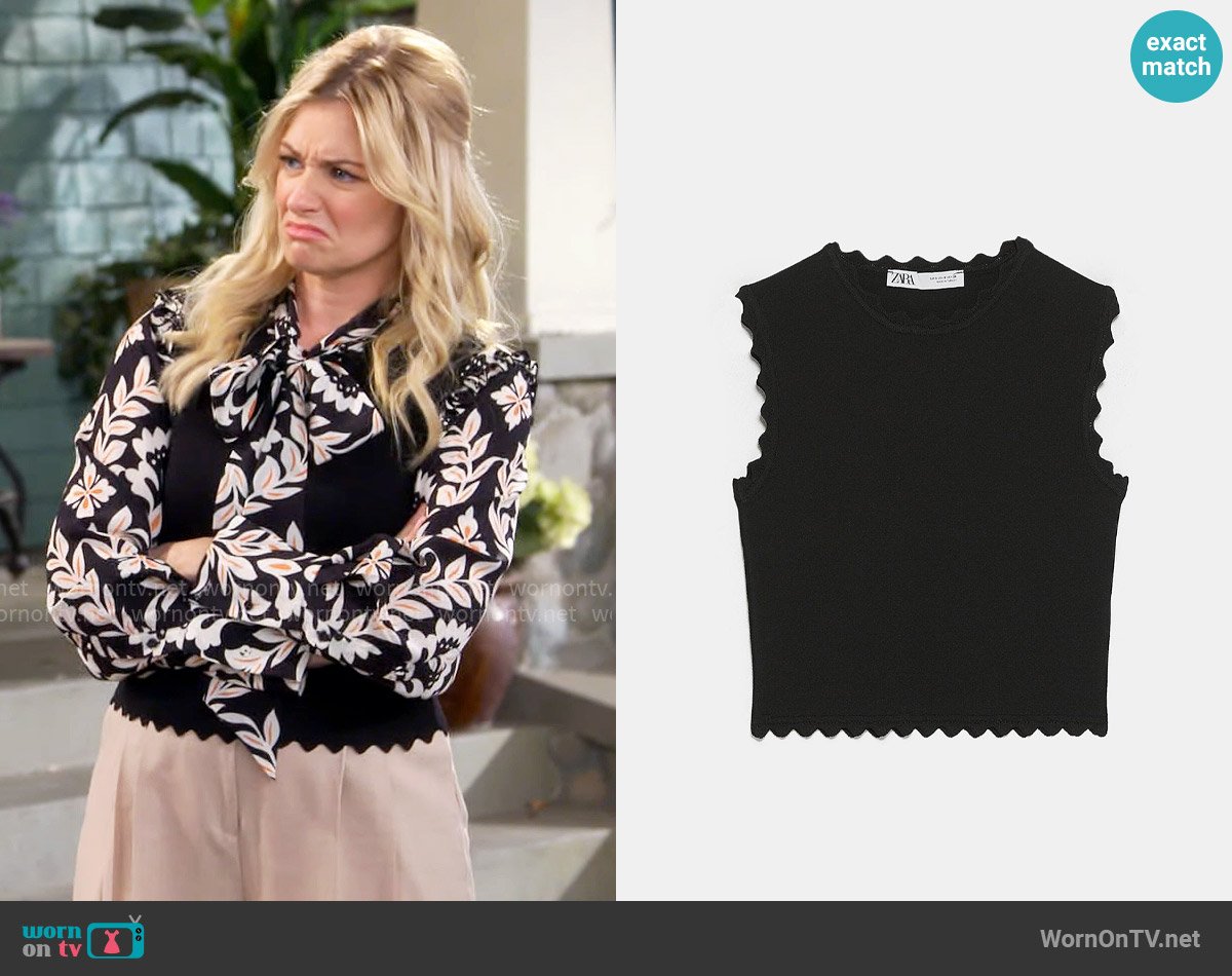 Zara Scallop Trim Vest worn by Gemma (Beth Behrs) on The Neighborhood