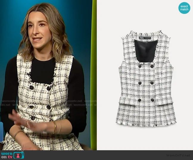 Zara Textured Plaid Waistcoat worn by Andrea Lavinthal on Access Hollywood