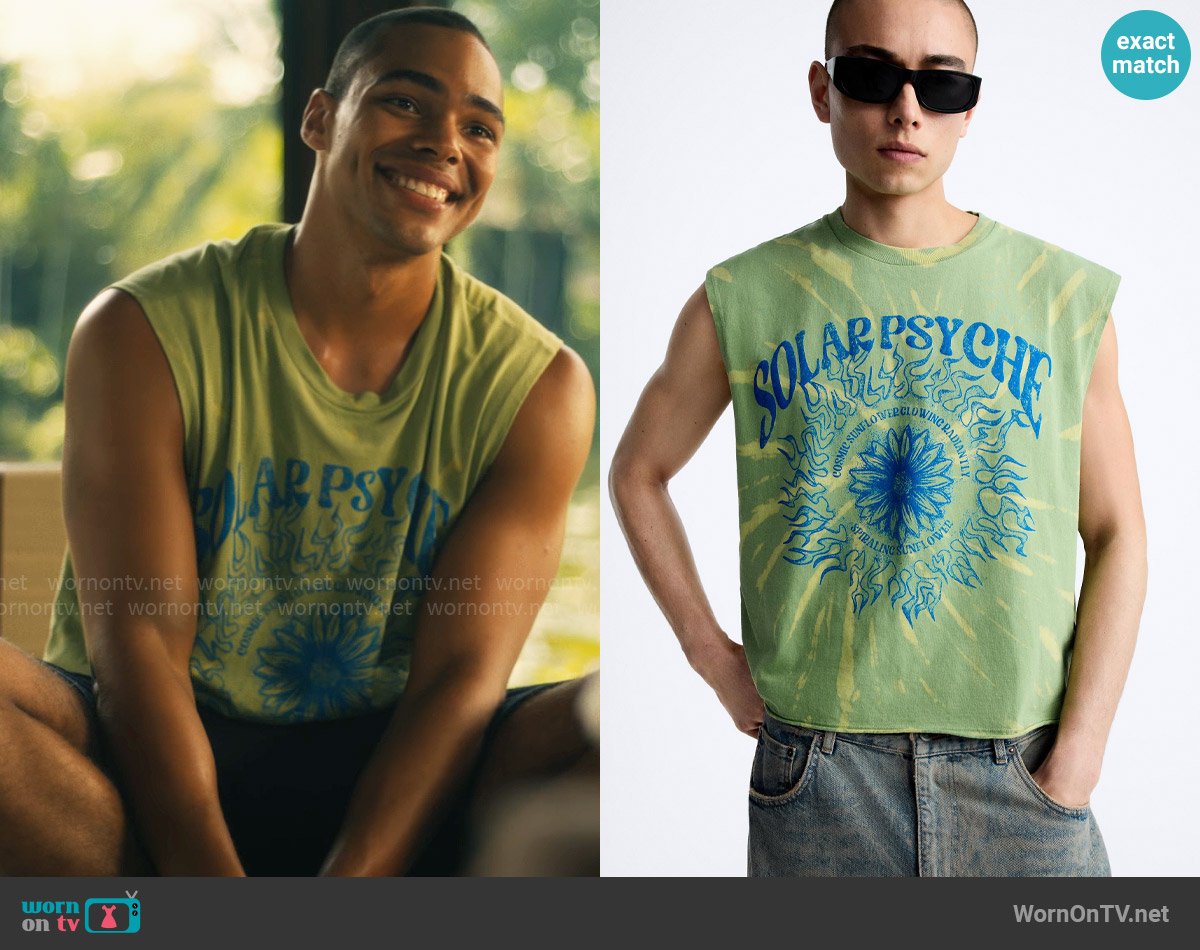 Zara Printed Tank Shirt worn by Zion Lindsey (Nicholas Duvernay) on The White Lotus