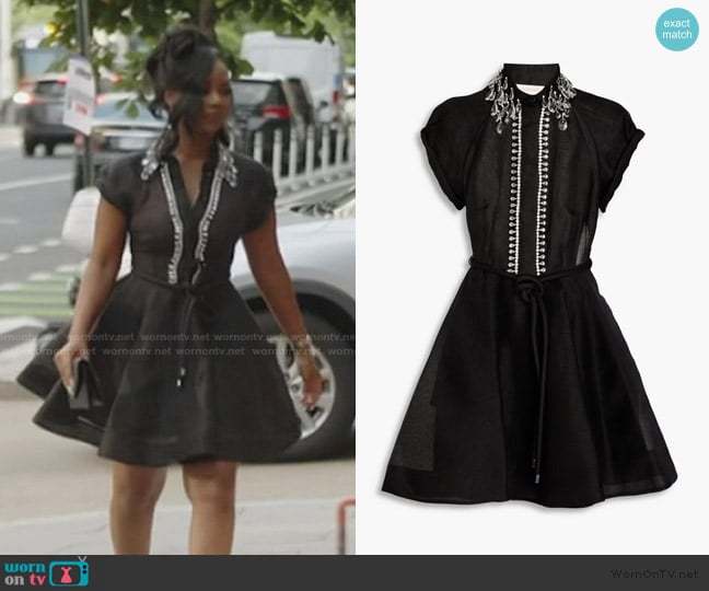 Zimmermann Embellished linen and silk-blend gauze mini dress worn by Keiarna Stewart on The Real Housewives of Potomac