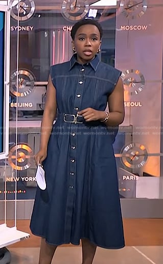 Zinhle's belted denim midi dress on NBC News Daily