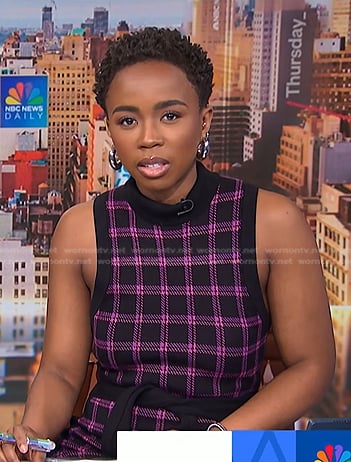 Zinhle's black and pink plaid knit dress on NBC News Daily