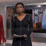 Zinhle’s black dress with multicolor piping on NBC News Daily