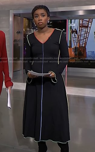 Zinhle's black dress with multicolor piping on NBC News Daily