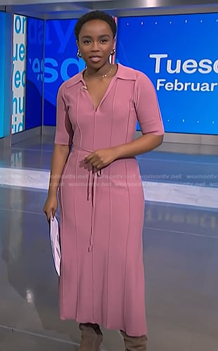 Zinhle's pink collared knit dress on NBC News Daily