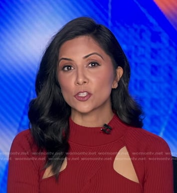 Zohreen Shah's red ribbed cutout top on Good Morning America