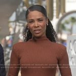 Zuri’s brown ribbed turtleneck dress on Access Hollywood