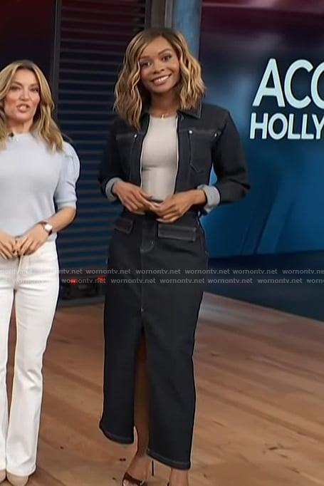 Zuri's denim jacket and skirt on Access Hollywood