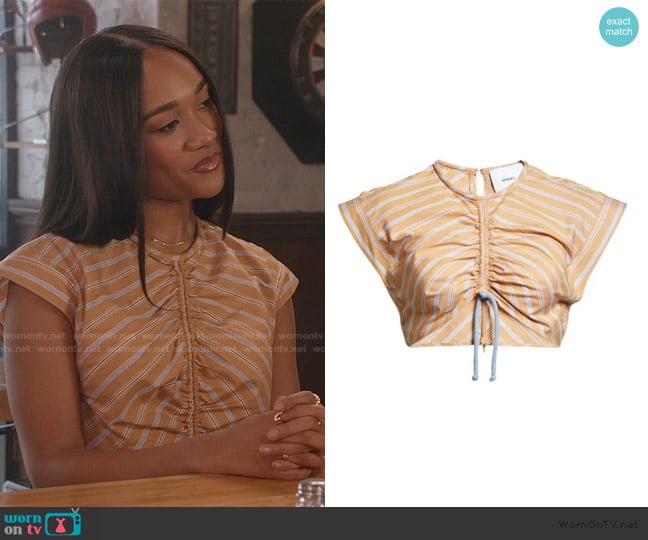 Aknvas Colette Stripe Ruched Crop Top worn by Tori (Lauryn Hardy) on All American