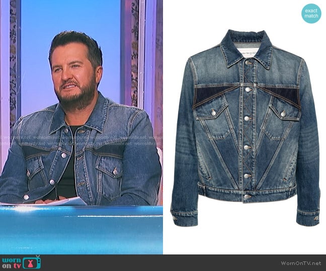 Alexander McQueen Panelled Denim Jacket worn by Luke Bryan on American Idol