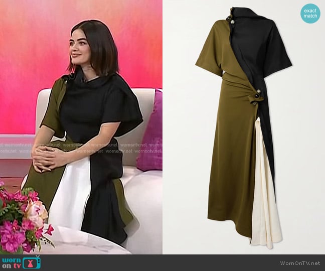 Bottega Veneta Fluid Colorblocked Stretch Crepe Dress worn by Lucy Hale on Today