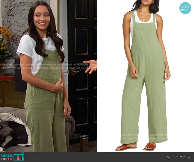 Billabong Sunset View Cotton Jumpsuit in Army worn by Sophia Choi (Rachel Boyd) on Days of our Lives