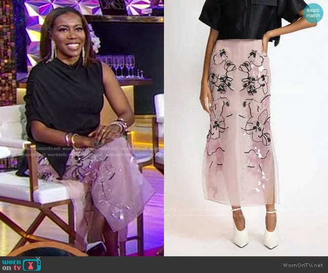 Bibhu Mohapatra Camellia Organza Glass Petal Embroidery Skirt worn by Tiffany Reid on Good Morning America