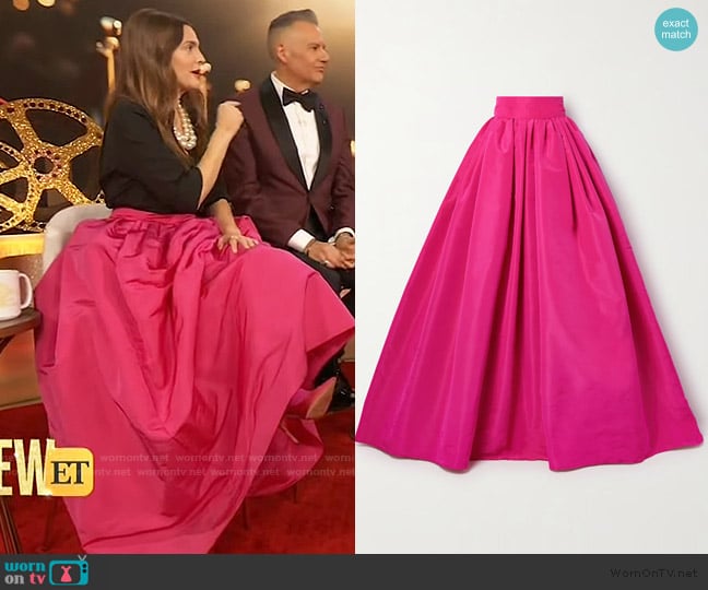 Carolina Herrera Pleated silk-faille maxi skirt worn by Drew Barrymore on The Drew Barrymore Show