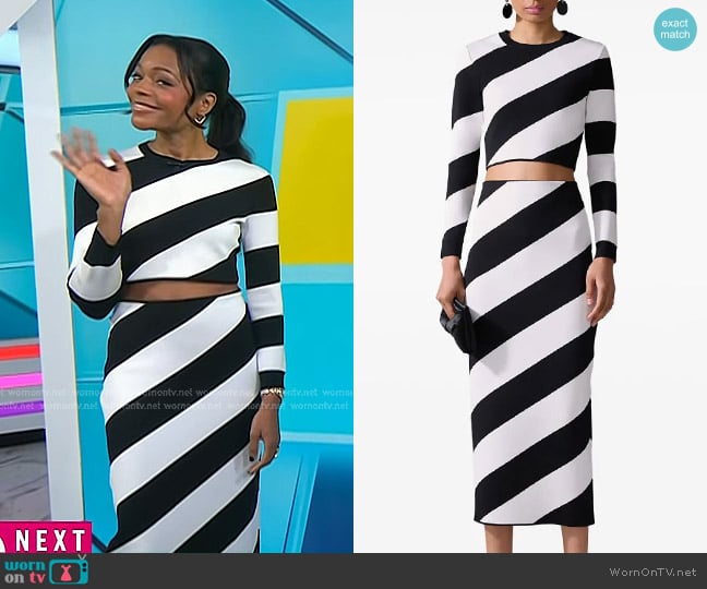 Carolina Herrera Striped Cropped Jumper and Skirt worn by Naomie Harris on Today