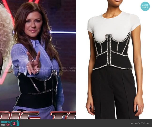 Area Crystal-Stitched Cutout Corset worn by Karen Fairchild on The Voice