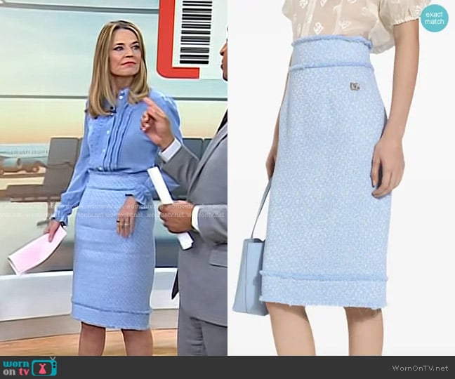 Dloce & Gabbana Appliqué-logo Tweed Straight Skirt worn by Savannah Guthrie on Today