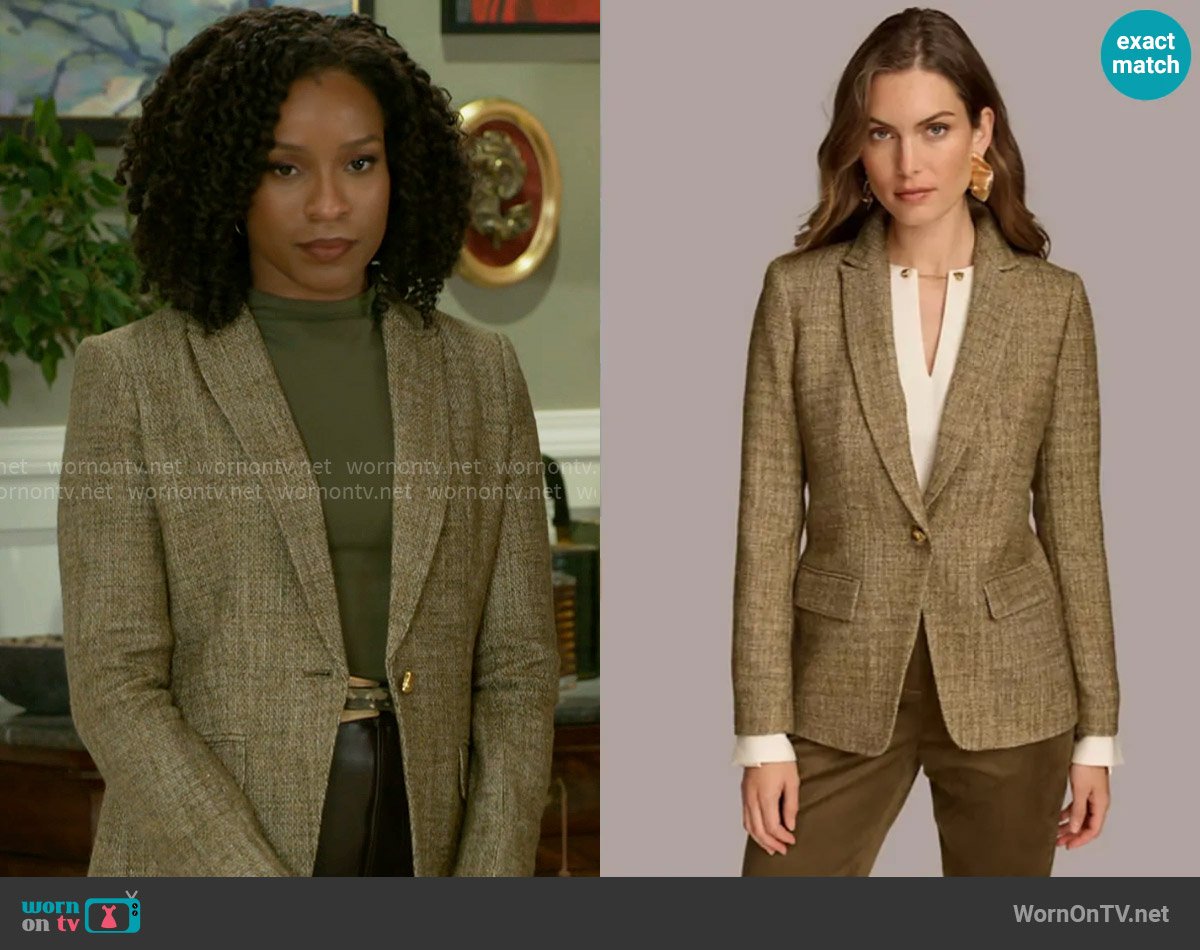 Donna Karan Textured One-Button Jacket worn by Naomi Hamilton Hawthorne (Arielle Prepetit) on Beyond the Gates