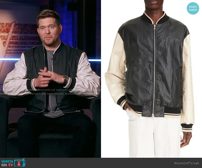 Dries Van Noten Volker Coated Linen Bomber Jacket in Black 900 worn by Michael Bublé on The Voice