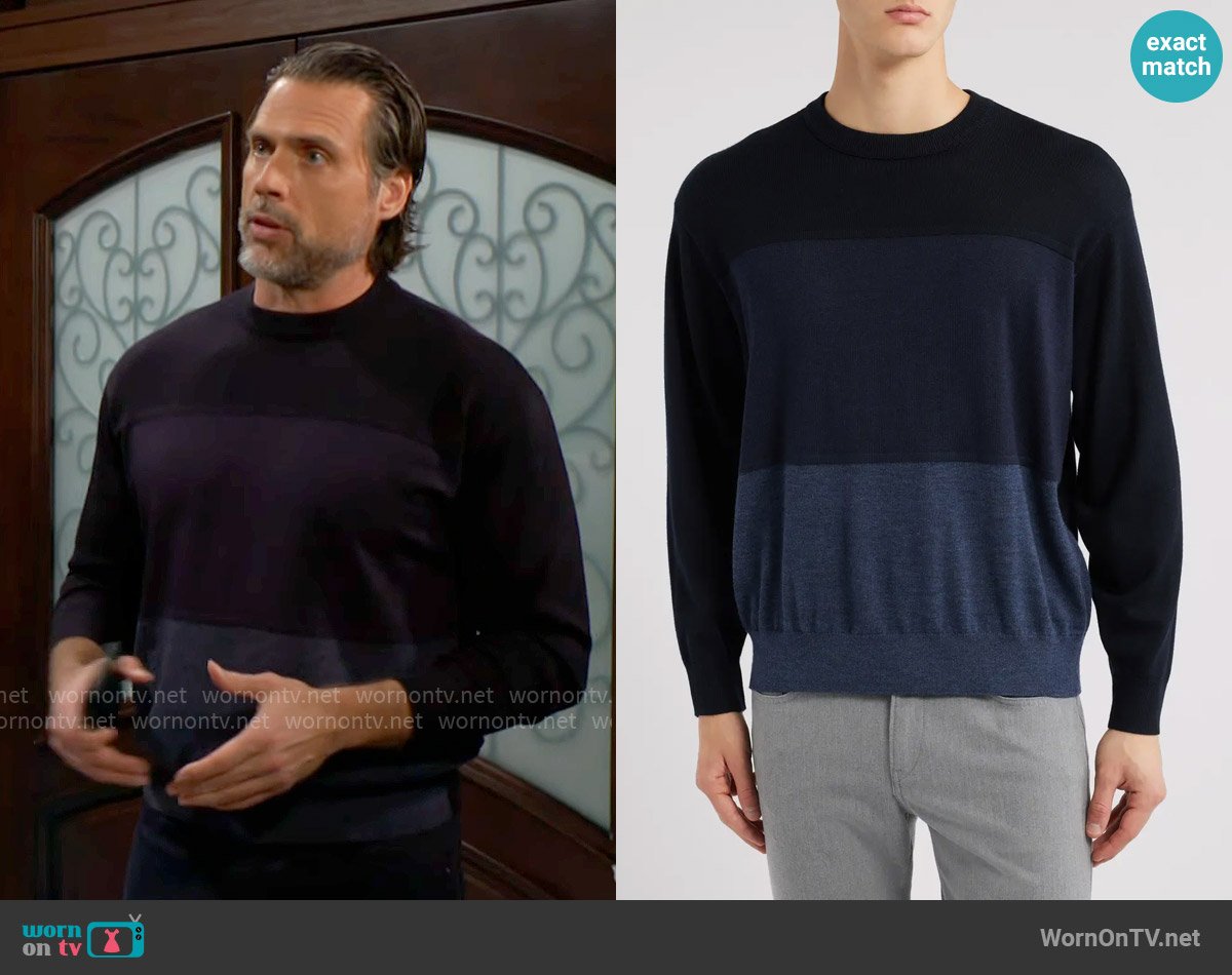 Emporio Armani Colorblock Wool Sweater worn by Nick Newman (Joshua Morrow) on The Young and the Restless