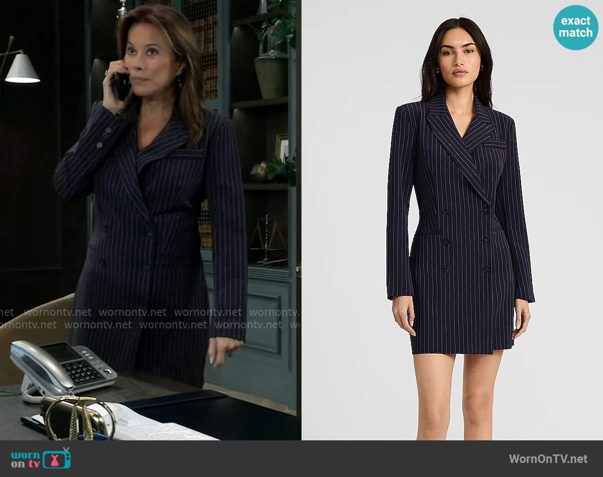 Alexis’s navy pinstripe long blazer on General Hospital