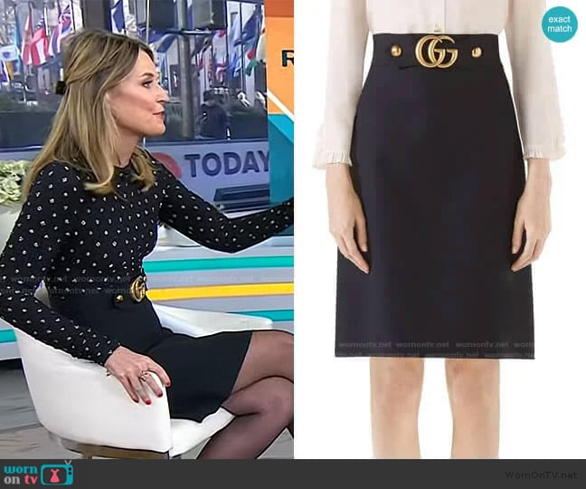 Gucci Double G Wool & Silk Crepe A-Line Skirt worn by Savannah Guthrie on Today