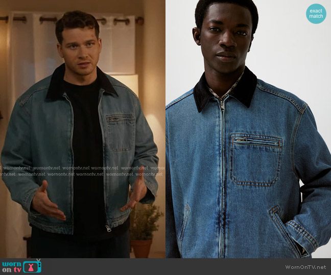 H&M Regular Fit Denim Jacket with Corduroy Collar worn by Evan Buckley (Oliver Stark) on 9-1-1