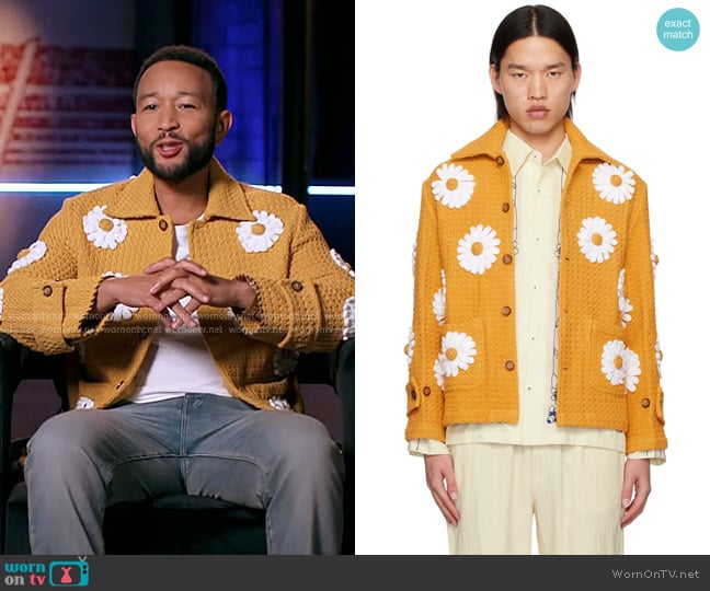 Harago Daisy Appliqué Jacket in Yellow worn by John Legend on The Voice