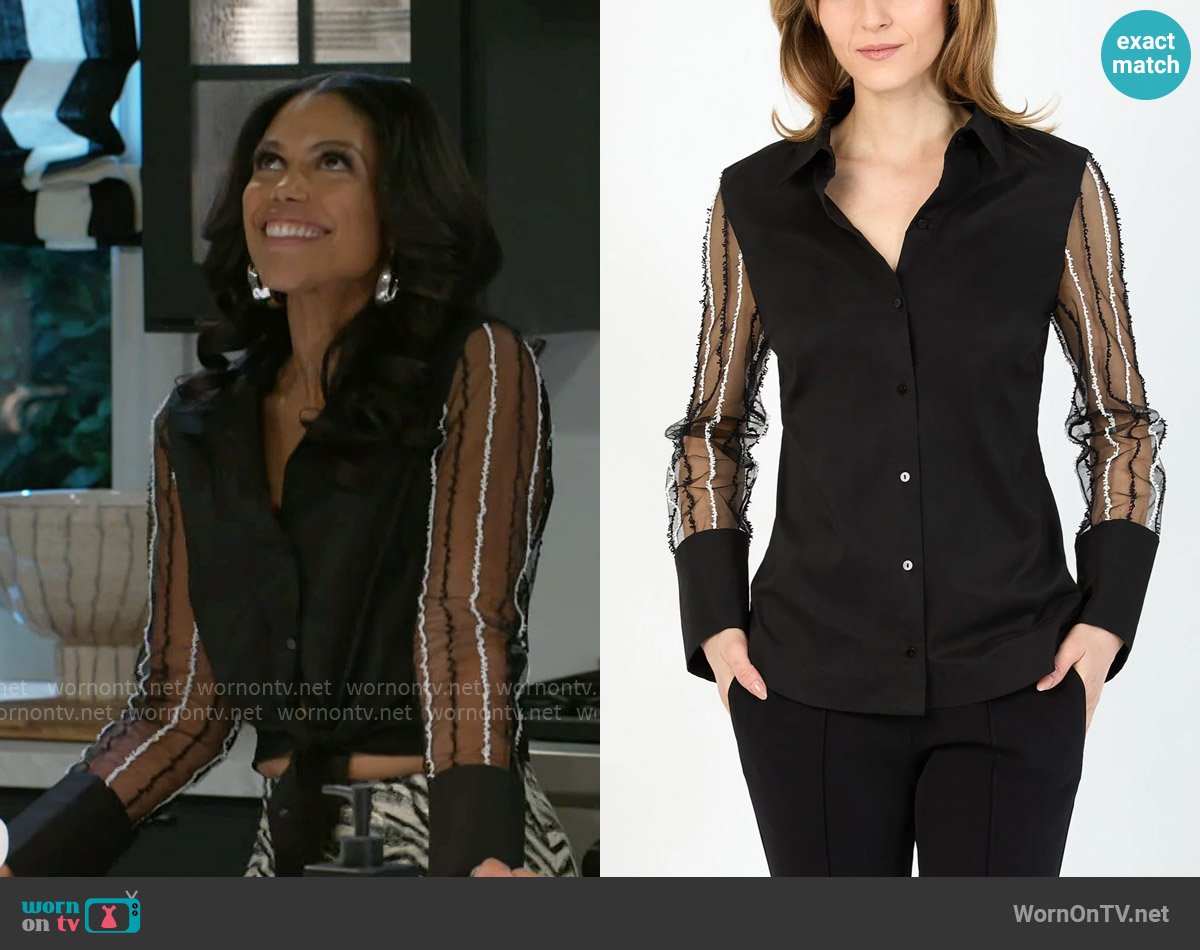 Hilton Hollis Ceramica Poplin with Applique Tulle Shirt worn by Dani Dupree (Karla Mosley) on Beyond the Gates