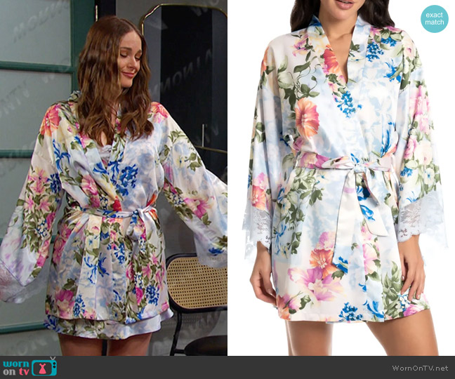 In Bloom by Jonquil Floral Lace Trim Satin Robe worn by Stephanie Johnson (Abigail Klein) on Days of our Lives