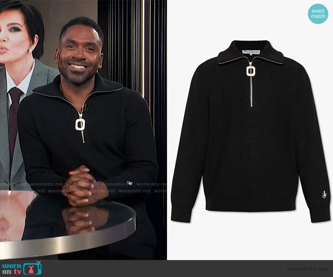 JW Anderson Black Ribbed Sweater worn by Justin Sylvester on E! News