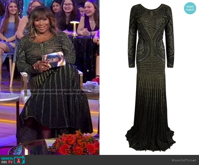 Just Cavalli Perforated Lurex Knit Long Sleeve Dress worn by Bevy Smith on Good Morning America