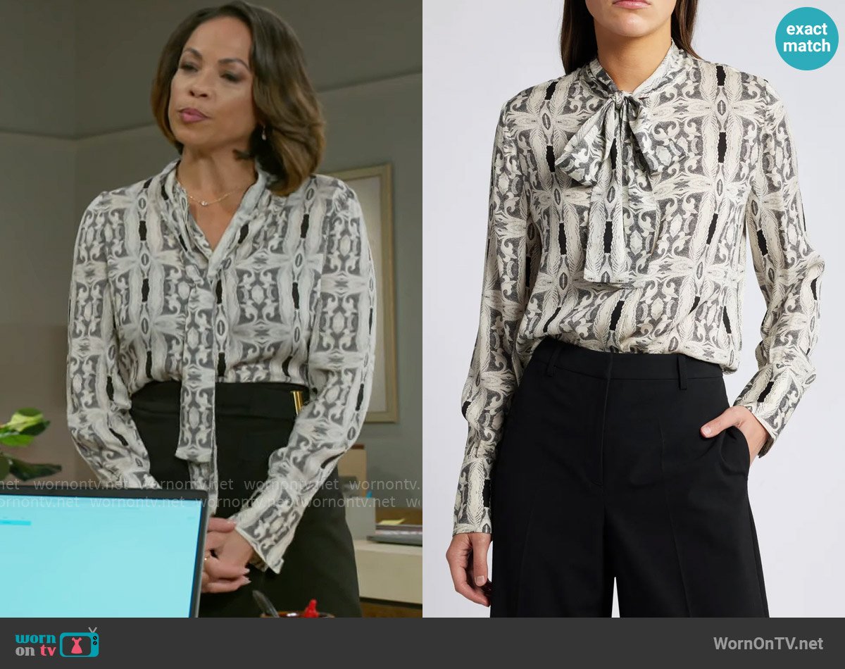 Kobi Halperin Gisela Deco Print Shirt worn by Nicole Dupree Richardson (Daphnee Duplaix) on Beyond the Gates